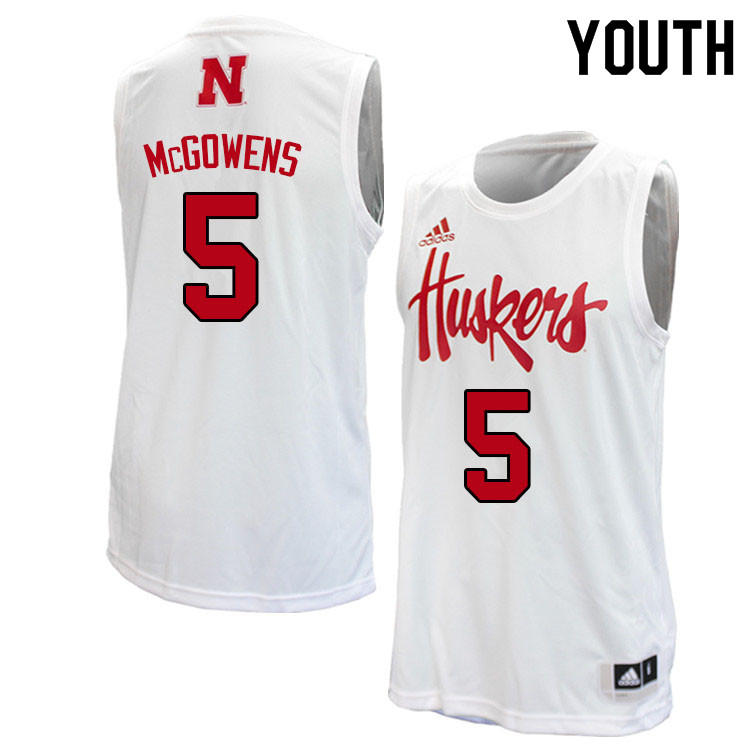 Youth #5 Bryce McGowens Nebraska Cornhuskers College Basketball Jerseys Sale-White - Click Image to Close